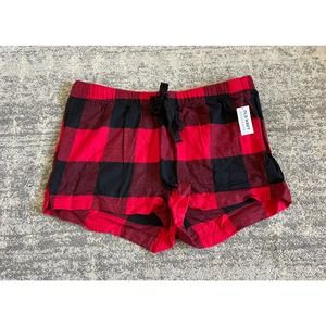 Old Navy Womens L Pajama Shorts Red Black Buffalo Flannel Drawstring NWT P6
